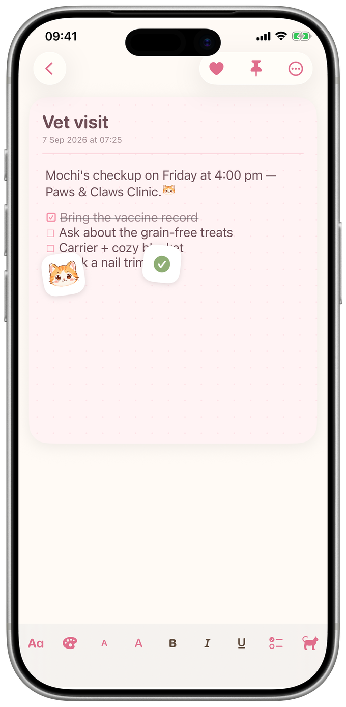Note editor with rich text and checklists