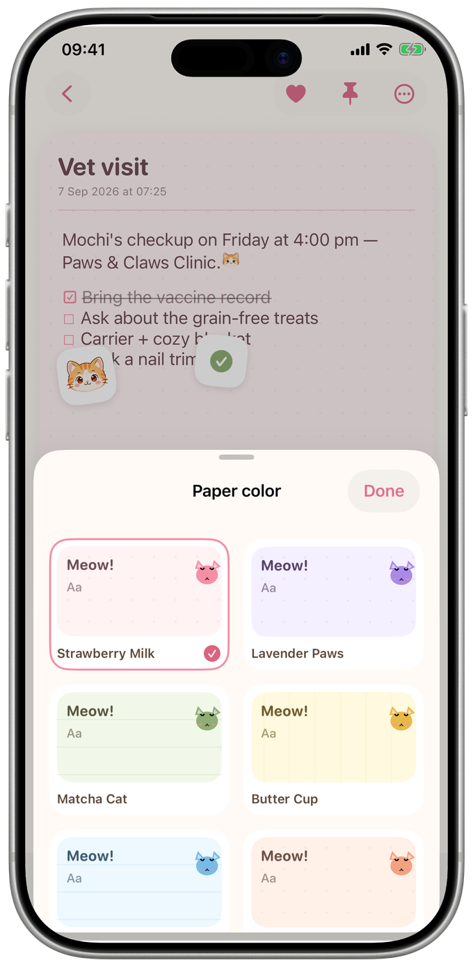 Theme picker with pastel papers